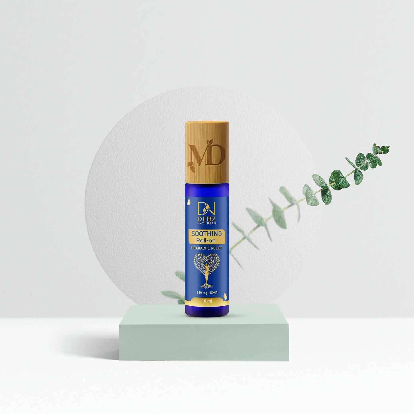 DEBZ NATURALS Soothing Roll-On for headaches, travel-sized with calming herbal ingredients.